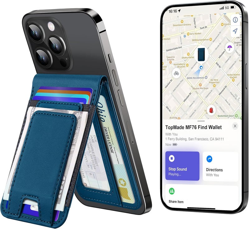 TopMade for MagSafe Wallet with Money Clip, Works with Apple Find My, Magnetic Wallet for iPhone 17/16/15/14/13/12 Series, for iPhone Wallet Stand with Finder Tracker, Dark Blue - Image 1